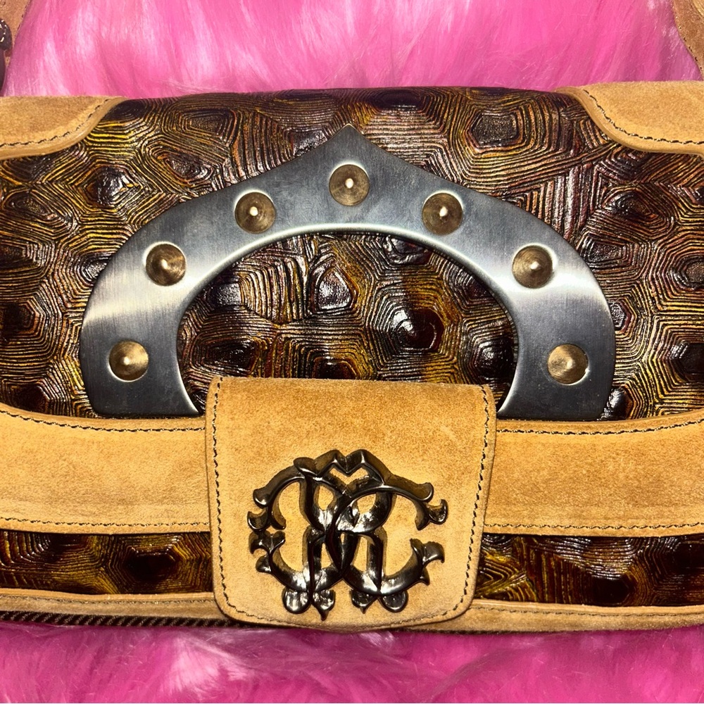 Roberto Cavalli Tortoise Skin and Suede Leather Handbag - Picture 3 of 5